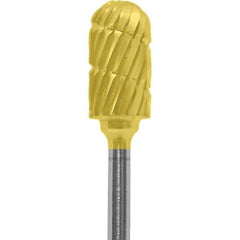 Made in USA - 1/4" Cut Diam, 0.0925" Shank Diam, Cylinder with Radius Head Chipbreaker Cut Burr - Carbide, 1/2" LOC, 2" OAL - Eagle Tool & Supply