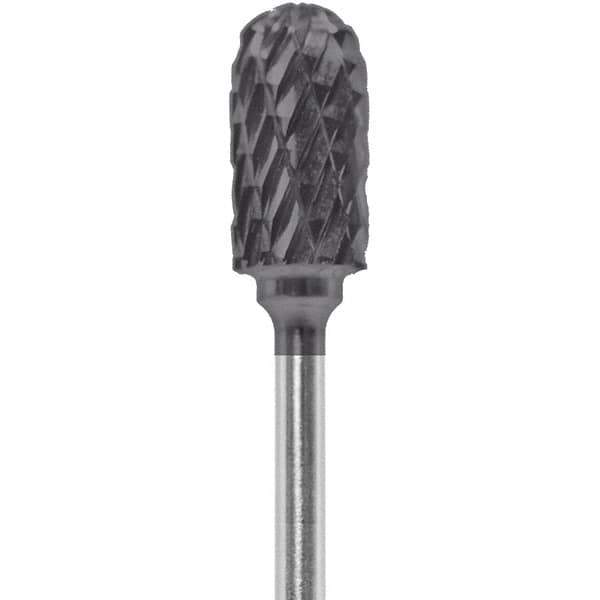 Made in USA - 1/4" Cut Diam, 0.0925" Shank Diam, Cylinder with Radius Head Double Cut Burr - Carbide, 1/2" LOC, 2" OAL - Eagle Tool & Supply