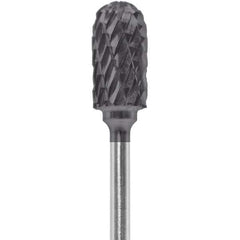 Made in USA - 1/4" Cut Diam, 0.0925" Shank Diam, Cylinder with Radius Head Double Cut Burr - Carbide, 1/2" LOC, 2" OAL - Eagle Tool & Supply