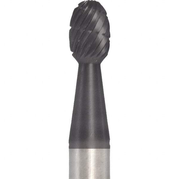 Made in USA - 1/4" Cut Diam, 1/4" Shank Diam, Oval Head Double Cut Burr - Carbide, 3/8" LOC, 2" OAL - Eagle Tool & Supply