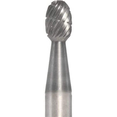 Made in USA - 1/4" Cut Diam, 1/4" Shank Diam, Oval Head Fastmill Cut Burr - Carbide, 3/8" LOC, 2" OAL - Eagle Tool & Supply