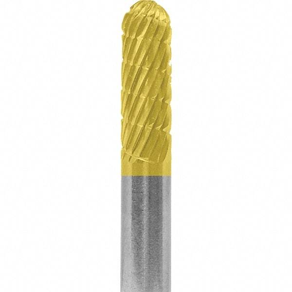 Made in USA - 6mm Cut Diam, 0.2362" Shank Diam, Cylinder with Radius Head Double Cut Burr - Carbide, 16mm LOC, 50mm OAL - Eagle Tool & Supply