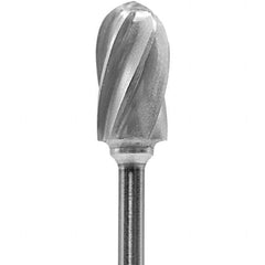 Made in USA - 1/4" Cut Diam, 0.0925" Shank Diam, Cylinder with Radius Head Aluma Cut Burr - Carbide, 1/2" LOC, 2" OAL - Eagle Tool & Supply