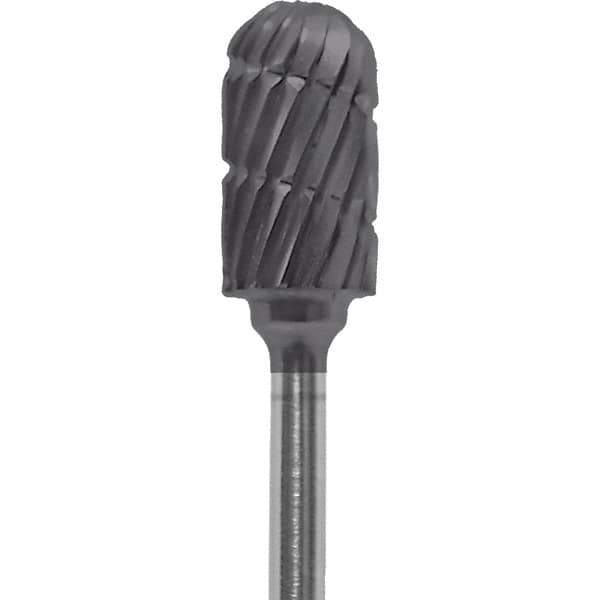 Made in USA - 1/4" Cut Diam, 0.0925" Shank Diam, Cylinder with Radius Head Chipbreaker Cut Burr - Carbide, 1/2" LOC, 2" OAL - Eagle Tool & Supply