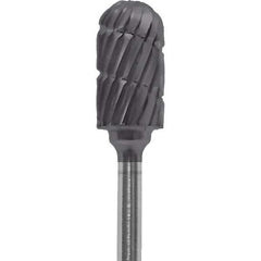 Made in USA - 1/4" Cut Diam, 0.0925" Shank Diam, Cylinder with Radius Head Chipbreaker Cut Burr - Carbide, 1/2" LOC, 2" OAL - Eagle Tool & Supply