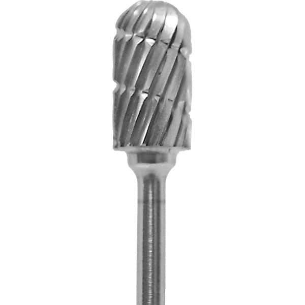 Made in USA - 1/4" Cut Diam, 0.0925" Shank Diam, Cylinder with Radius Head Chipbreaker Cut Burr - Carbide, 1/2" LOC, 2" OAL - Eagle Tool & Supply