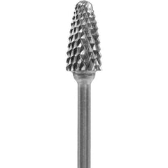 Made in USA - 1/4" Cut Diam, 0.0925" Shank Diam, Tree with Radius Head Diamond Cut Burr - Carbide, 1/2" LOC, 2" OAL - Eagle Tool & Supply