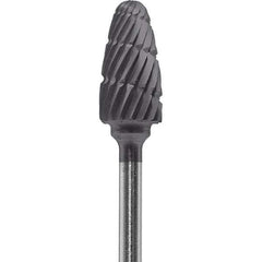 Made in USA - 6mm Cut Diam, 0.0925" Shank Diam, Tree with Radius Head Double Cut Burr - Carbide, 14mm LOC, 52mm OAL - Eagle Tool & Supply