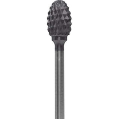 Made in USA - 1/4" Cut Diam, 0.0925" Shank Diam, Oval Head Diamond Cut Burr - Carbide, 3/8" LOC, 1-7/8" OAL - Eagle Tool & Supply