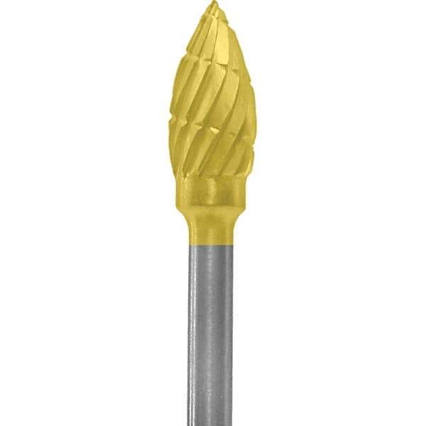 Made in USA - 3/16" Cut Diam, 0.0925" Shank Diam, Flame Head Chipbreaker Cut Burr - Carbide, 3/8" LOC, 1-7/8" OAL - Eagle Tool & Supply