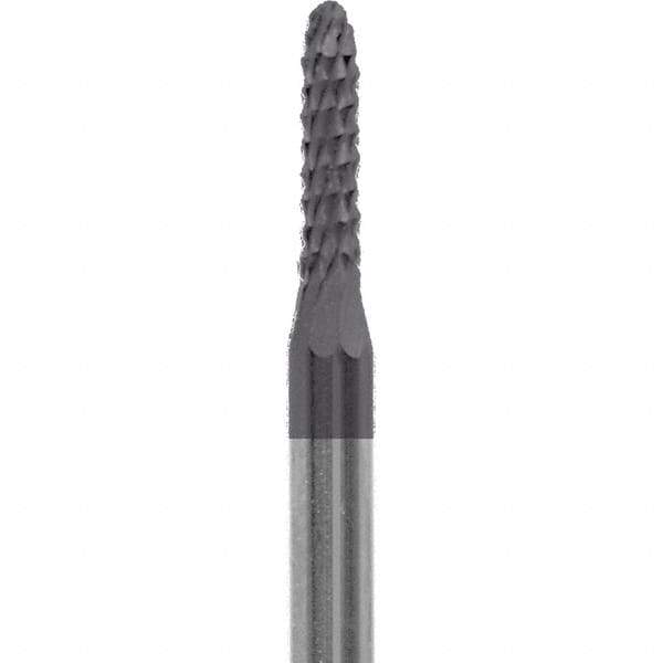 Made in USA - 3/32" Cut Diam, 0.0925" Shank Diam, Cone Head Diamond Cut Burr - Carbide, 3/8" LOC, 1-1/2" OAL - Eagle Tool & Supply