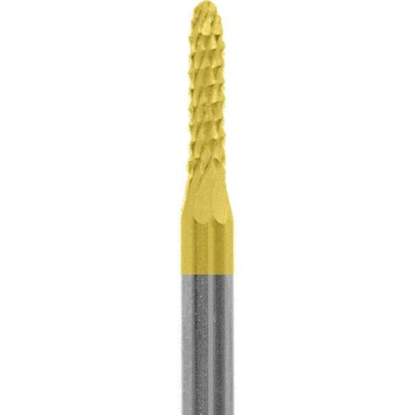 Made in USA - 3/32" Cut Diam, 0.0925" Shank Diam, Cone Head Diamond Cut Burr - Carbide, 3/8" LOC, 1-1/2" OAL - Eagle Tool & Supply