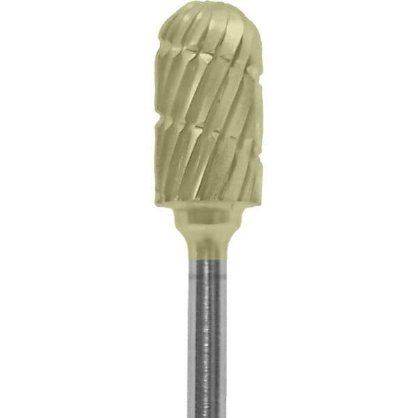 Made in USA - 1/4" Cut Diam, 0.0925" Shank Diam, Cylinder with Radius Head Chipbreaker Cut Burr - Carbide, 1/2" LOC, 2" OAL - Eagle Tool & Supply