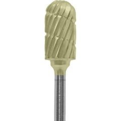 Made in USA - 1/4" Cut Diam, 0.0925" Shank Diam, Cylinder with Radius Head Chipbreaker Cut Burr - Carbide, 1/2" LOC, 2" OAL - Eagle Tool & Supply