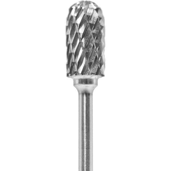 Made in USA - 1/4" Cut Diam, 0.0925" Shank Diam, Cylinder with Radius Head Double Cut Burr - Carbide, 1/2" LOC, 2" OAL - Eagle Tool & Supply