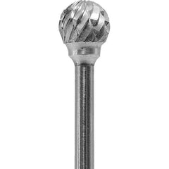Made in USA - 1/4" Cut Diam, 0.0925" Shank Diam, Ball Head Double Cut Burr - Carbide, 1/4" LOC, 1-3/4" OAL - Eagle Tool & Supply
