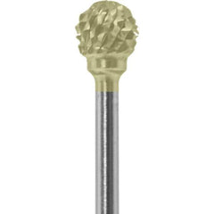Made in USA - 1/4" Cut Diam, 0.0925" Shank Diam, Ball Head Diamond Cut Burr - Carbide, 1/4" LOC, 1-3/4" OAL - Eagle Tool & Supply