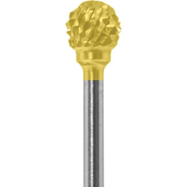 Made in USA - 1/4" Cut Diam, 0.0925" Shank Diam, Ball Head Diamond Cut Burr - Carbide, 1/4" LOC, 1-3/4" OAL - Eagle Tool & Supply