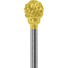 Made in USA - 1/4" Cut Diam, 0.0925" Shank Diam, Ball Head Diamond Cut Burr - Carbide, 1/4" LOC, 1-3/4" OAL - Eagle Tool & Supply