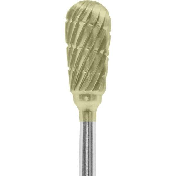 Made in USA - 1/4" Cut Diam, 0.0925" Shank Diam, Inverted Cone Head Chipbreaker Cut Burr - Carbide, 1/2" LOC, 2" OAL - Eagle Tool & Supply