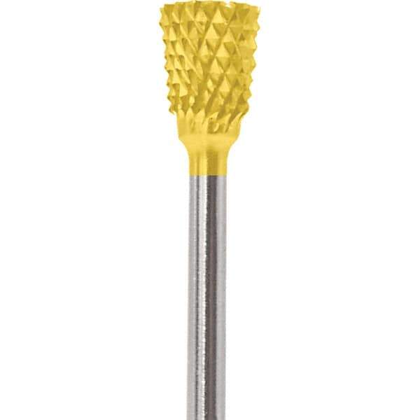Made in USA - 1/4" Cut Diam, 0.0925" Shank Diam, Inverted Cone Head Diamond Cut Burr - Carbide, 1/4" LOC, 1-3/4" OAL - Eagle Tool & Supply