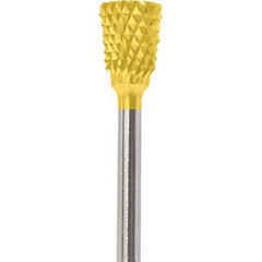 Made in USA - 1/4" Cut Diam, 0.0925" Shank Diam, Inverted Cone Head Diamond Cut Burr - Carbide, 1/4" LOC, 1-3/4" OAL - Eagle Tool & Supply