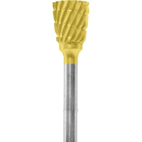 Made in USA - 1/4" Cut Diam, 0.0925" Shank Diam, Inverted Cone Head Chipbreaker Cut Burr - Carbide, 1/4" LOC, 1-3/4" OAL - Eagle Tool & Supply