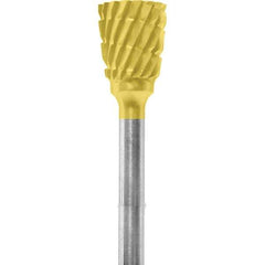 Made in USA - 1/4" Cut Diam, 0.0925" Shank Diam, Inverted Cone Head Chipbreaker Cut Burr - Carbide, 1/4" LOC, 1-3/4" OAL - Eagle Tool & Supply