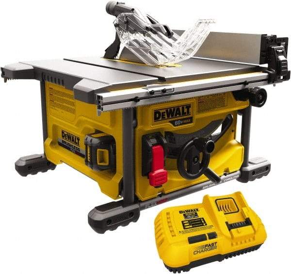 DeWALT - 8-1/4" Blade Diam, Table Saw - 5,800 RPM, 19-1/16" Table Depth x 19-1/16" Table Width, 60 Volts, 3/8" Arbor - Eagle Tool & Supply
