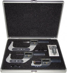 Fowler - 0 to 4" Range, 0.001mm Resolution, IP67, 3 Piece Electronic Outside Micrometer Sets - 0.005mm Accuracy, Ratchet Thimble, Carbide Measuring Face - Eagle Tool & Supply