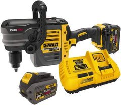 DeWALT - 60 Volt 1/2" Chuck Right Angle Handle Cordless Drill - 0-300 & 0-1200 RPM, Keyed Chuck, 2 Lithium-Ion Batteries Included - Eagle Tool & Supply