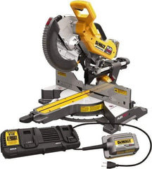 DeWALT - 15 Amp, 120 Volt, 3,800 RPM, 60° Right & 50° Left Double Bevel Sliding Miter Saw - 5/8 or 1" Arbor, 12" Blade Diam, Includes DHS790 Sliding Miter Saw, (2) DCB606 FLEXVOLT Batteries, DCA120 120V Adaptor & DCA132 Charger - Eagle Tool & Supply