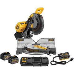 DeWALT - 15 Amp, 120 Volt, 3,800 RPM, 50° Double Bevel Miter Saw - 5/8 or 1" Arbor, 12" Blade Diam, Includes DHS716 Miter Saw, DCA120 120V Adaptor & DCA132 Charger - Eagle Tool & Supply