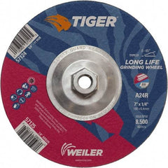 Weiler - 24 Grit, 7" Wheel Diam, 1/4" Wheel Thickness, 7/8" Arbor Hole, Type 27 Depressed Center Wheel - Coarse Grade, Aluminum Oxide, Resinoid Bond, R Hardness, 8,500 Max RPM - Eagle Tool & Supply