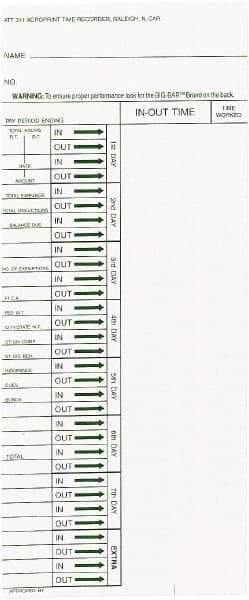 Acroprint Time Recorder - 1-3/4" High x 4-1/5" Wide Weekly Time Cards - White, Use with Acroprint ATR240, ATR360 - Eagle Tool & Supply