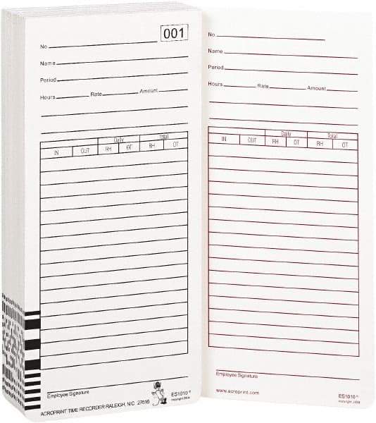 Acroprint Time Recorder - 9/10" High x 3-2/5" Wide Weekly Time Cards - White, Use with Acroprint Model ES1000 - Eagle Tool & Supply