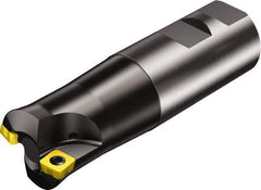 Sandvik Coromant - 1.378" Cut Diam, 8mm Max Depth of Cut, 1-1/4" Shank Diam, 4.282" OAL, Indexable Chamfer & Angle End Mill - Multiple Insert Styles, Weldon Shank, 10° Lead Angle, Through Coolant - Eagle Tool & Supply
