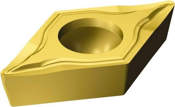 Sandvik Coromant - DCMT32.51 UM Grade 1525 Carbide Turning Insert - TiCN/TiN Finish, 55° Diamond, 3/8" Inscr Circle, 5/32" Thick, 1/64" Corner Radius - Eagle Tool & Supply