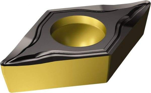 Sandvik Coromant - DCGT32.51 UM Grade 1515 Carbide Turning Insert - TiCN/TiN Finish, 55° Parallelogram, 3/8" Inscr Circle, 5/32" Thick, 1/64" Corner Radius - Eagle Tool & Supply