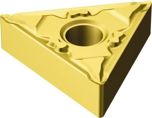 Sandvik Coromant - TNMG332 MF Grade 2025 Carbide Turning Insert - TiCN/Al2O3/TiN Finish, 60° Triangle, 3/8" Inscr Circle, 3/16" Thick, 1/32" Corner Radius - Eagle Tool & Supply