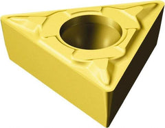 Sandvik Coromant - TPMT221 MF Grade 2025 Carbide Turning Insert - TiCN/AI2O3/TiN Finish, 60° Triangle, 1/4" Inscr Circle, 1/8" Thick, 1/64" Corner Radius - Eagle Tool & Supply