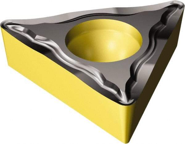 Sandvik Coromant - TCMT21.51 UM Grade 4335 Carbide Turning Insert - TiCN/AI2O3/TiN Finish, 60° Triangle, 1/4" Inscr Circle, 3/32" Thick, 1/64" Corner Radius - Eagle Tool & Supply