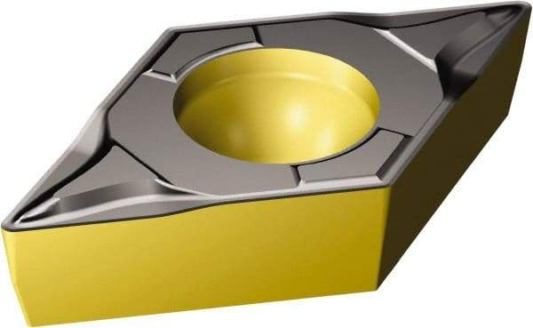 Sandvik Coromant - DCMT32.51 KM Grade 3225 Carbide Turning Insert - TiCN/AI2O3/TiN Finish, 55° Diamond, 3/8" Inscr Circle, 5/32" Thick, 1/64" Corner Radius - Eagle Tool & Supply