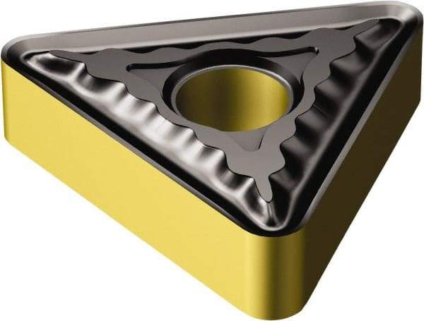 Sandvik Coromant - TNMG332 QM Grade 2025 Carbide Turning Insert - TiCN/Al2O3/TiN Finish, 60° Triangle, 3/8" Inscr Circle, 3/16" Thick, 1/32" Corner Radius - Eagle Tool & Supply