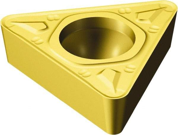 Sandvik Coromant - TCMT32.52 MR Grade 2025 Carbide Turning Insert - TiCN/AI2O3/TiN Finish, 60° Triangle, 3/8" Inscr Circle, 5/32" Thick, 1/32" Corner Radius - Eagle Tool & Supply