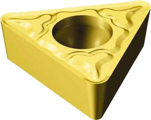 Sandvik Coromant - TCMT32.51 KM Grade 3005 Carbide Turning Insert - TiCN/Al2O3/TiN Finish, 60° Triangle, 3/8" Inscr Circle, 5/32" Thick, 1/64" Corner Radius - Eagle Tool & Supply