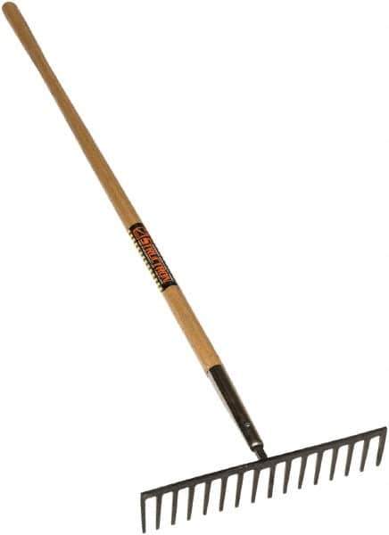 SEYMOUR-MIDWEST - Stone Rake with 62" Straight Wood Handle - 1/2" Blade Width, 16 Tines, 3-1/2" Tine Length - Eagle Tool & Supply