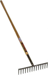 SEYMOUR-MIDWEST - Stone Rake with 66" Straight Wood Handle - 1/2" Blade Width, 14 Tines, 3-1/2" Tine Length - Eagle Tool & Supply