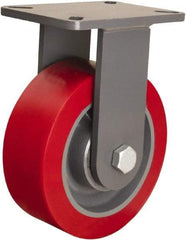 Hamilton - 8" Diam x 3" Wide x 10-1/2" OAH Top Plate Mount Rigid Caster - Polyurethane Mold on Forged Steel, 4,200 Lb Capacity, Precision Ball Bearing, 5-1/4 x 7-1/4" Plate - Eagle Tool & Supply
