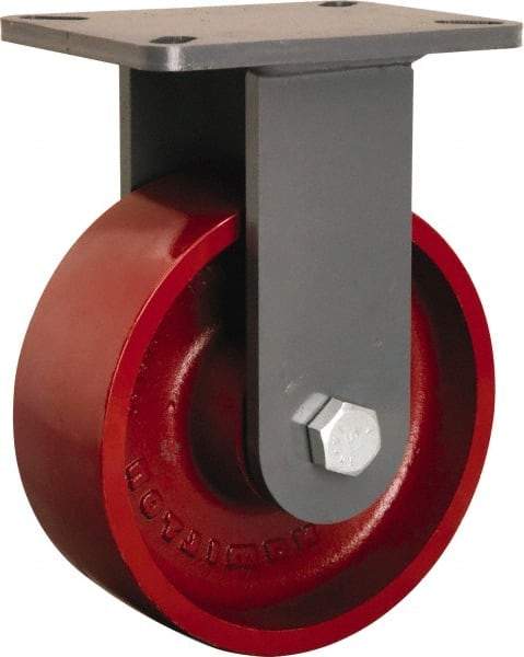 Hamilton - 8" Diam x 3" Wide x 10-1/2" OAH Top Plate Mount Rigid Caster - Cast Iron, 2,600 Lb Capacity, Precision Ball Bearing, 5-1/4 x 7-1/4" Plate - Eagle Tool & Supply